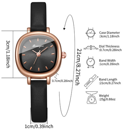 5PCS Elegant Women Watch Jewelry Set Fashion Leather Strap Quartz Wristwatch Heart Necklace Earrings Bracelet Gift (Without Box)