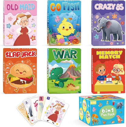 [Kids Card Games for Kids 4-8] 6 Decks Fun Game for Family Game Night Party Table Games, Easter Basket Stocking Stuffers Gifts
