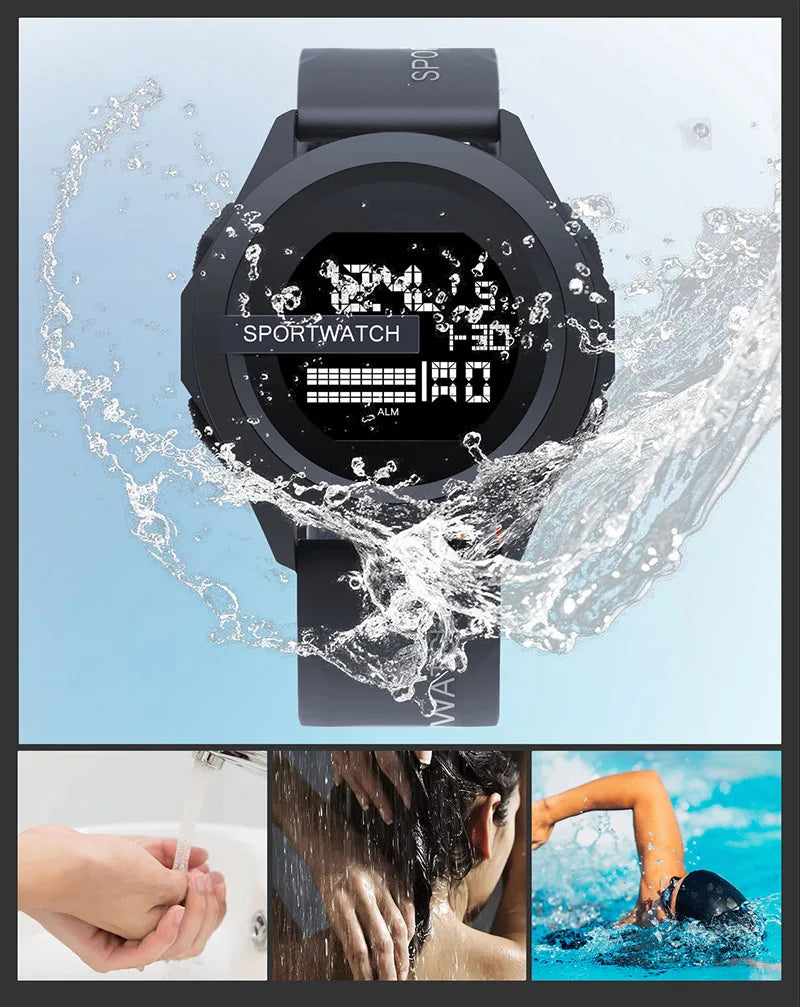YIKAZE Men Sport LED Watches Top Brand Men Digital Clock Multi-Functional Rubber Man Fitnes Athlete Timekeeping Electronic Watch