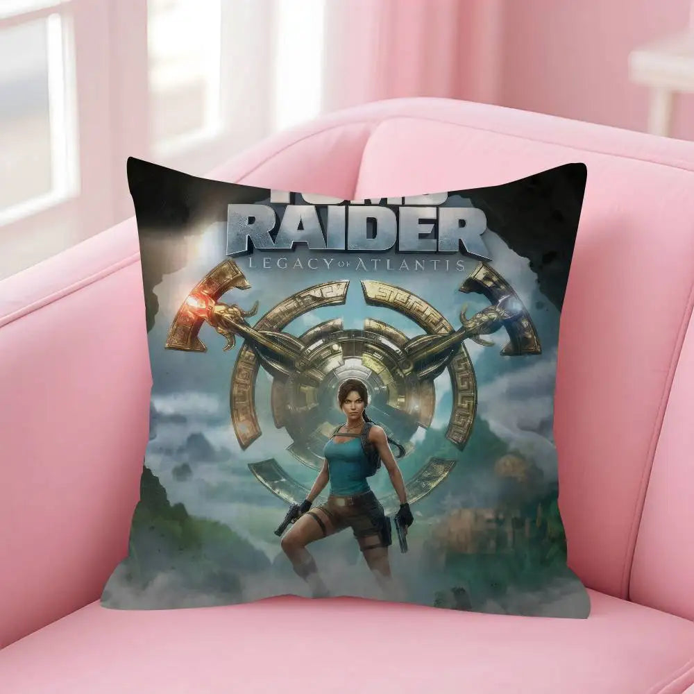 Lara Croft Tomb Raider game Double-sided Printed pillow cover Short plush Suitable living room bedrooms sofa throw cushion cover