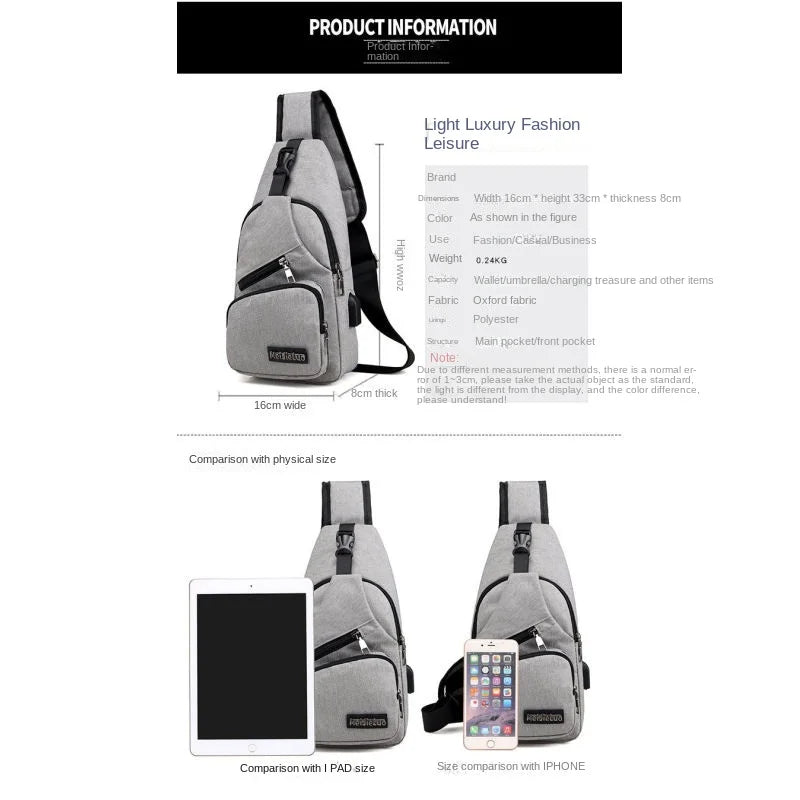 Chest Bag Men's One Shoulder Crossbody Bag Large Capacity Outdoor Sports Leisure Fashion Small Shoulder Bag Backpack Men's