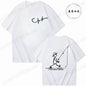 Men's Fishing Graphic T-shirt Black with Fisherman Front Back Print T-Shirts Summer Tee Fishing Trip Personality Male Tee Tops