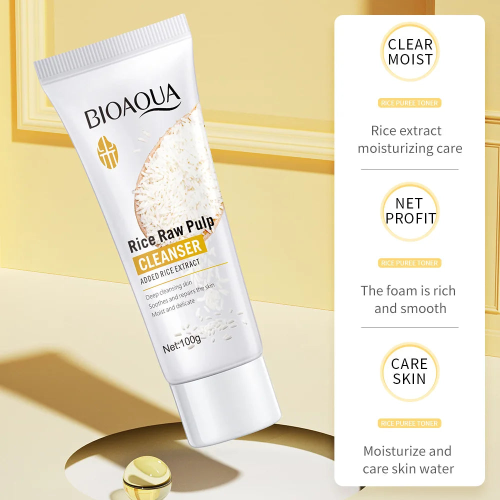 BIOAQUA Rice Raw Pulp Facial Cleanser Face Wash Foam Face Cleanser Moisturizing Whitening Anti-aging Facial Skin Care Products