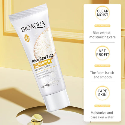 BIOAQUA Rice Raw Pulp Facial Cleanser Face Wash Foam Face Cleanser Moisturizing Whitening Anti-aging Facial Skin Care Products