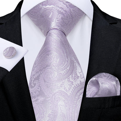 Black And Silver Paisley Floral Men's Ties Gray Blue Pink Wedding Accessories Neck Tie Set Handkerchief Cufflinks Gift For Men