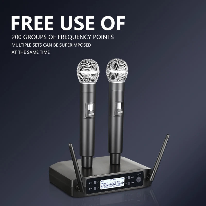 Wireless Microphone Handheld Dual Channels UHF Fixed Frequency Dynamic Mic For Karaoke Wedding Party Band Church Show