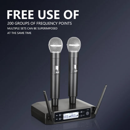 Wireless Microphone Handheld Dual Channels UHF Fixed Frequency Dynamic Mic For Karaoke Wedding Party Band Church Show