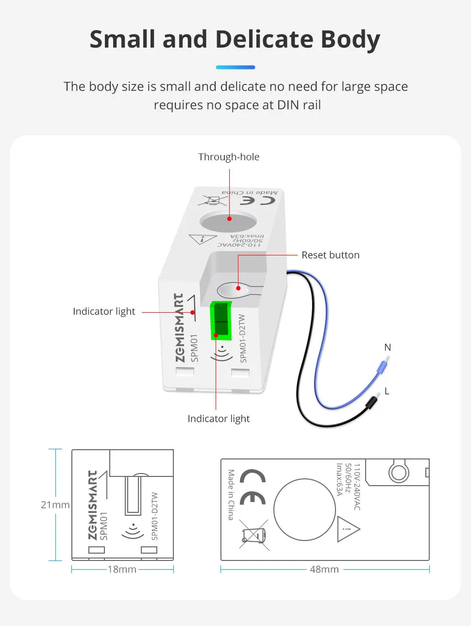 Zemismart Zigbee WiFi 63A MiNi Energy Meter Electric Monitor Sensor Work with Tuya Smart Zigbee2mqtt Home Assistant Homey SPM01