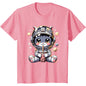 Astronaut Cat Pattern T Shirt For Women Cute Animal 3D Printed Short Sleeves Summer Leisure Tees Round Neck Loose Tops T-Shirts