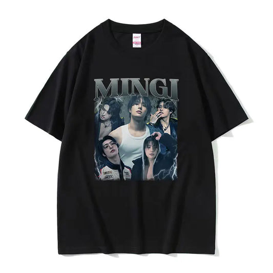 Kpop Ateez Mingi 2026 Graphic T Shirt Men's Hip Hop Korean O-Neck Short Sleeve T-shirts Glothing Fashion Vintage Cotton T-shirt