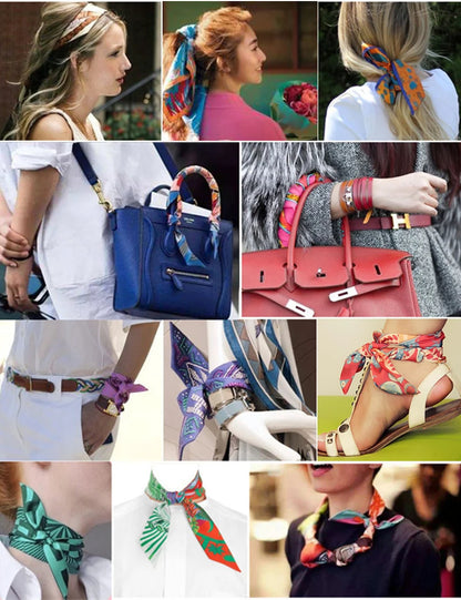 Summer New Animal Design Elephant Female Decoration Twill Silk Scarf Long Ribbon Binding Bag Silk Ribbon Hair Belt Small Scarf