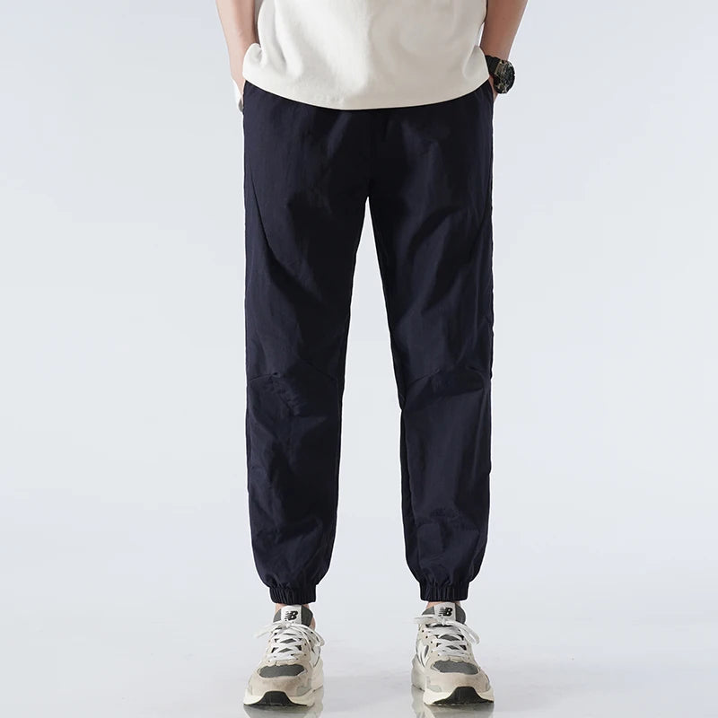 Men's Ice Silk Joggers Pants Fashion Jogger Pants Loose Straight Wide Leg Trousers Vintage Cargo Pants Man Solid Streetwear Men