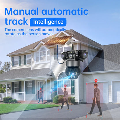 15MP IP Camera WiFi PTZ Three Camera Outdoor Wireless Solar 20000Mah Built-in Battery Video Surveillance Cam Long Time Standby