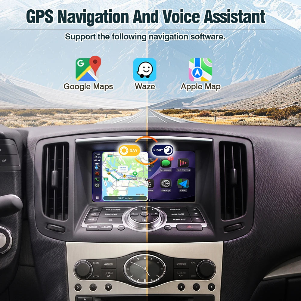 AUTOTOP Wireless CarPlay Android Auto Upgrade Adapter for Infiniti G35 G37 Coupe Sedan G M EX FX JX QX Series 2009-2014 Car AI Box, 7 8 inch HD Screen GPS Airplay BT, SWC Steering Wheel Control, Keep Original Factory System M