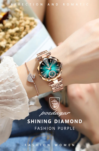 POEDAGAR Elegant Ladies Wristwatch Waterproof Stainless Steel Luxury Watch for Woman High Quality Fashion Women's Quartz Watches