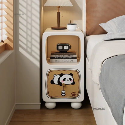 Cartoon Panda Solid Wood Children's Nightstands for Home Child's Bedside Tables Narrow Storage Cabinets for Children Furnitures