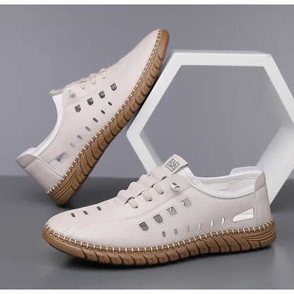 Men's Comfortable Hollow Slip-on Loafers, Breathable Anti-slip Soft Sole Outdoor Driving Shoes-WC2516