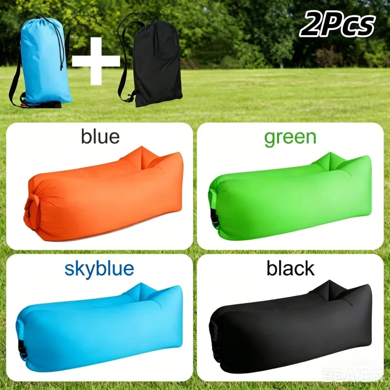 LUSQI Inflatable Lounger Air Sofa Extra Thick Foldable Couch For Outdoor Camping Beach Patio Quick Inflation Home Furniture