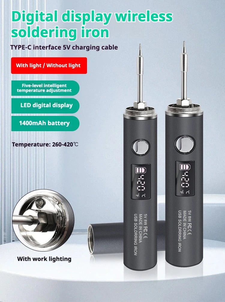 1400mah USB Soldering Iron Wireless Charging Electric Soldering Iron Fast Charging Rechargeable Portable Repair Welding Tools