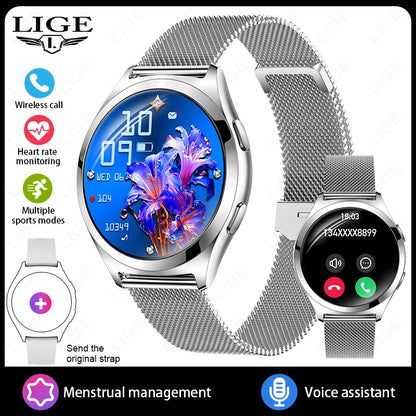 LIGE Luxury Smart Watch For Woman 1.27" Bluetooth Call Custom Dial Women's Bracelet Sports Health Monitor Smartwatch Ladies Gift