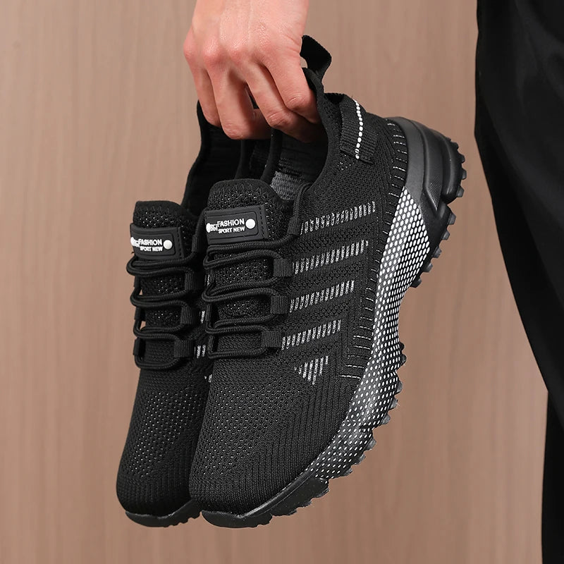Men's Breathable Running Shoes Anti Slip Casual Fashionable Outdoor Training Hiking Shoes Outdoor Knitted Lace Up Men's Shoes