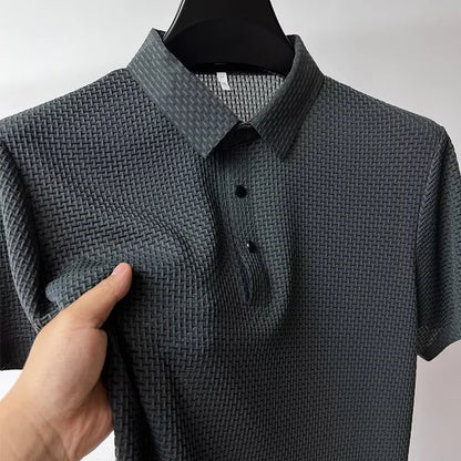 New Men's Business Casual Short Sleeved Bone Flower Solid Color POLO Shirt Fashion Breathable Comfortable Summer Versatile Top