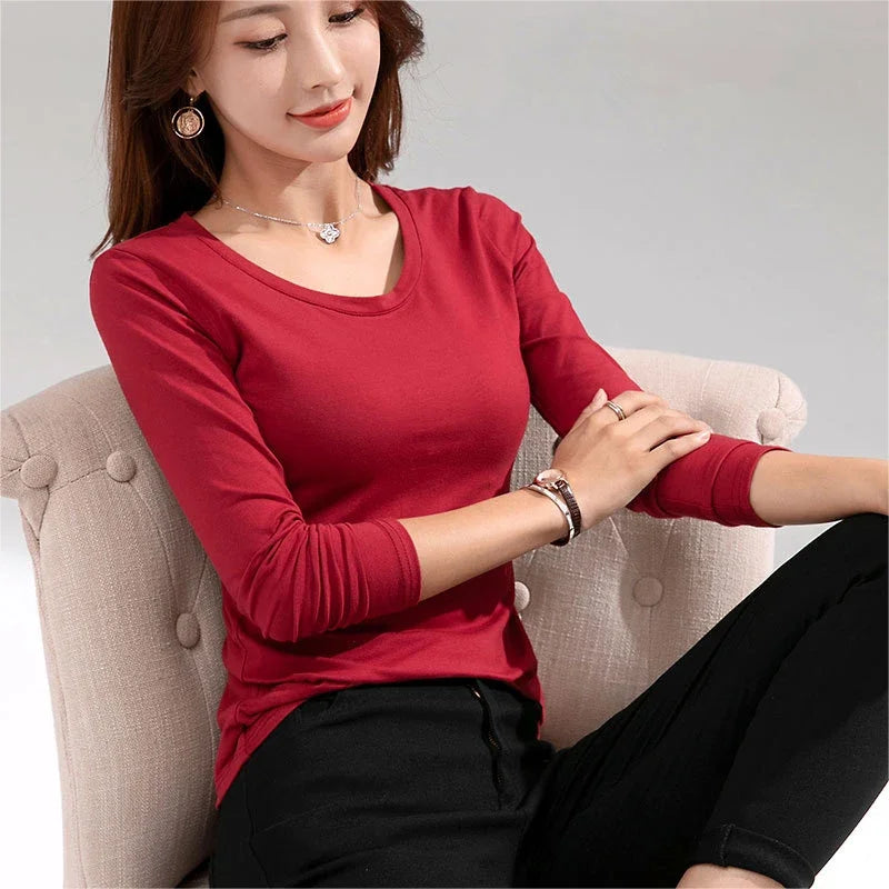 MRMT 2026 Brand New Women's T-shirt Slim Pure Cotton 95% Women T-shirt Long-sleeved for Female Thin White Tops Woman Tees Shirt