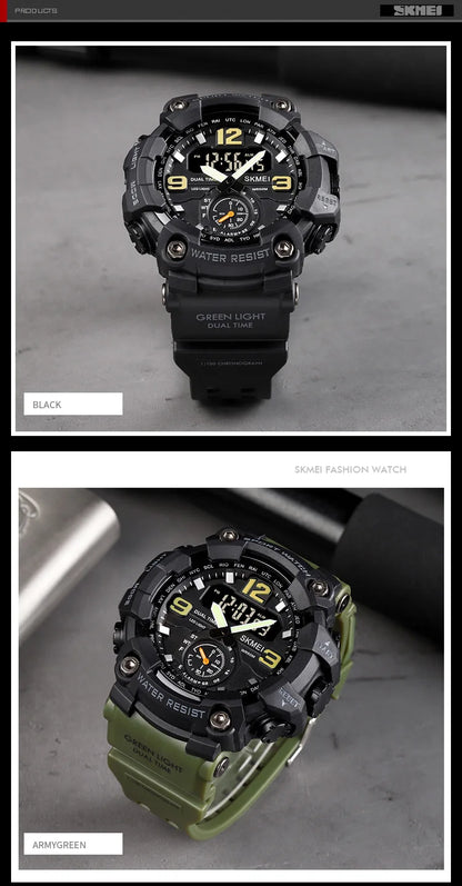 Skmei Dual Movement 3 Time Sport Wristwatch Mens Waterproof Electronic Watches Montre Homme Shockproof Digital Men Watch 1637