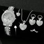 Women's Quartz Watch Gold Luxury Women Ring Necklace Earring Rhinestone Fashion Wristwatch Casual Ladies Watches Jewelry Set ﻿