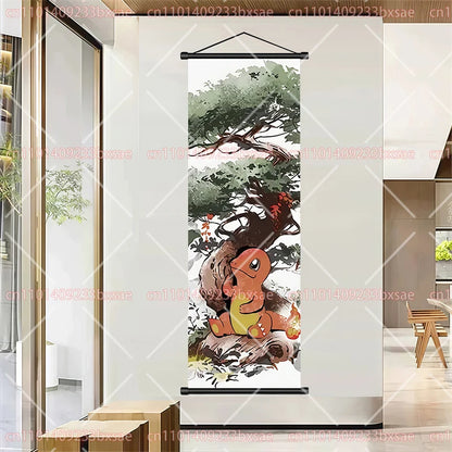 Pokémon Retro HD Scroll Painting Poster Squirtle Eevee Charmander Bulbasaur Gyarados Charizard Fan Collection Children's Gift
