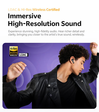 QCY MeloBuds N70 Adaptacyjne ANC Bezprzewodowe słuchawki douszne Bluetooth 6.0 LDAC Hi-Res Audio 6 mikrofonów Ładowanie bezprzewodowe Słuchawki 50 godzin IPX5