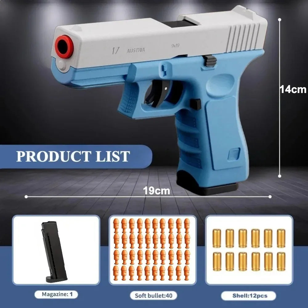G17 Shell Throwing EVA Safety Soft Bullet Toy Gun with Blowback for Outdoor Continuous Firing Shooting Game Christmas Gift