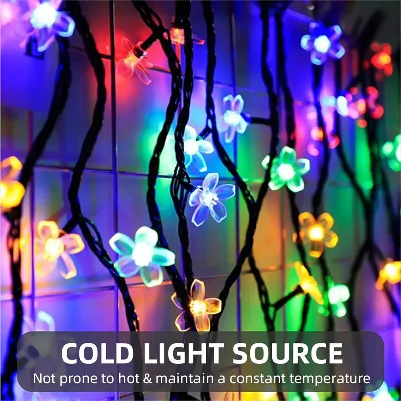 1pc 5/7/12/22M Solar String Sakura Lights 20/50/100/200LEDS Outdoor Waterproof Festival Garden Decorative Lights