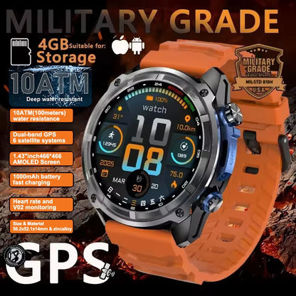2025New Men Military GPS Map Smart Watch T-Rex3 Compass 4GB Memory 1000mAh Battery 10ATM Waterproof HD Bluetooth Call Smartwatch