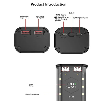 4*21700 Power Bank Cases Battery Storage Box Night Light Dual USB Charge DIY Shell for iPhone Xiaomi 21700 Battery Storage Box