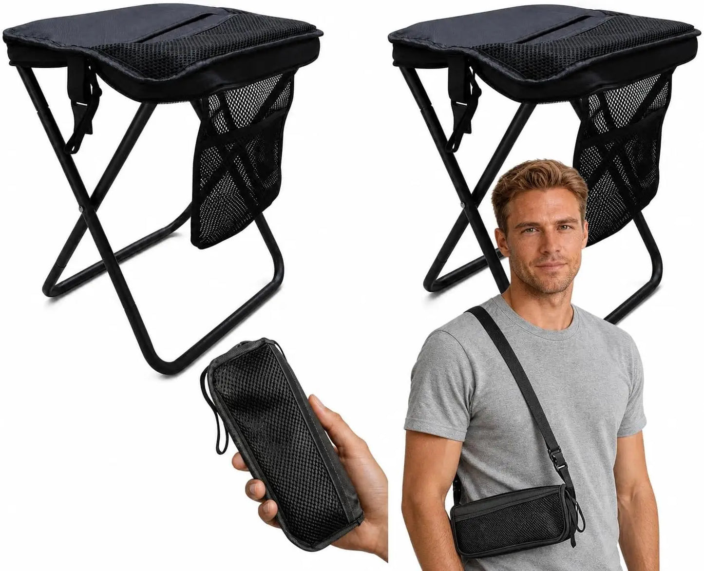 Portable Folding Chair Beach Chairs 2-in-1 Backpack Chair Storage&Adjustable Strap Small for Camping Fishing Hiking Outdoor