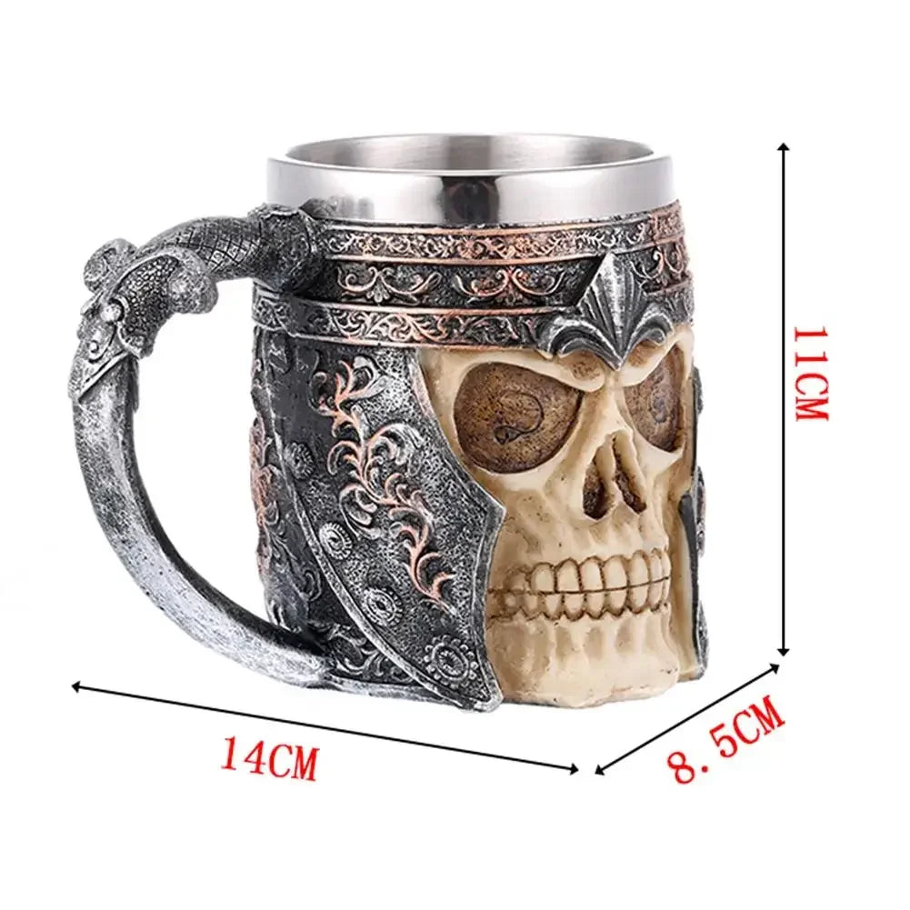 Viking Wood Style Beer Mug, Simulated Wooden Barrel Double Wall Metal Insulated Cup, 1Pc Bar Drinking Mug