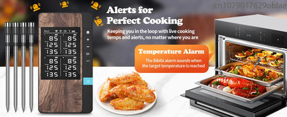 Wireless Meat Thermometer Digital Bluetooth Probe Thermometer Rechargeable with LCD Screen & Mobile APP for BBQ Oven Rotisserie