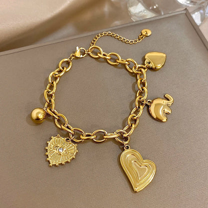 Fashion Gold Plated Stainless Steel Chain Bracelet for Women Cute Star Heart Cherry Tassel Charms Bracelets Waterproof Jewelry