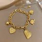 Fashion Gold Plated Stainless Steel Chain Bracelet for Women Cute Star Heart Cherry Tassel Charms Bracelets Waterproof Jewelry