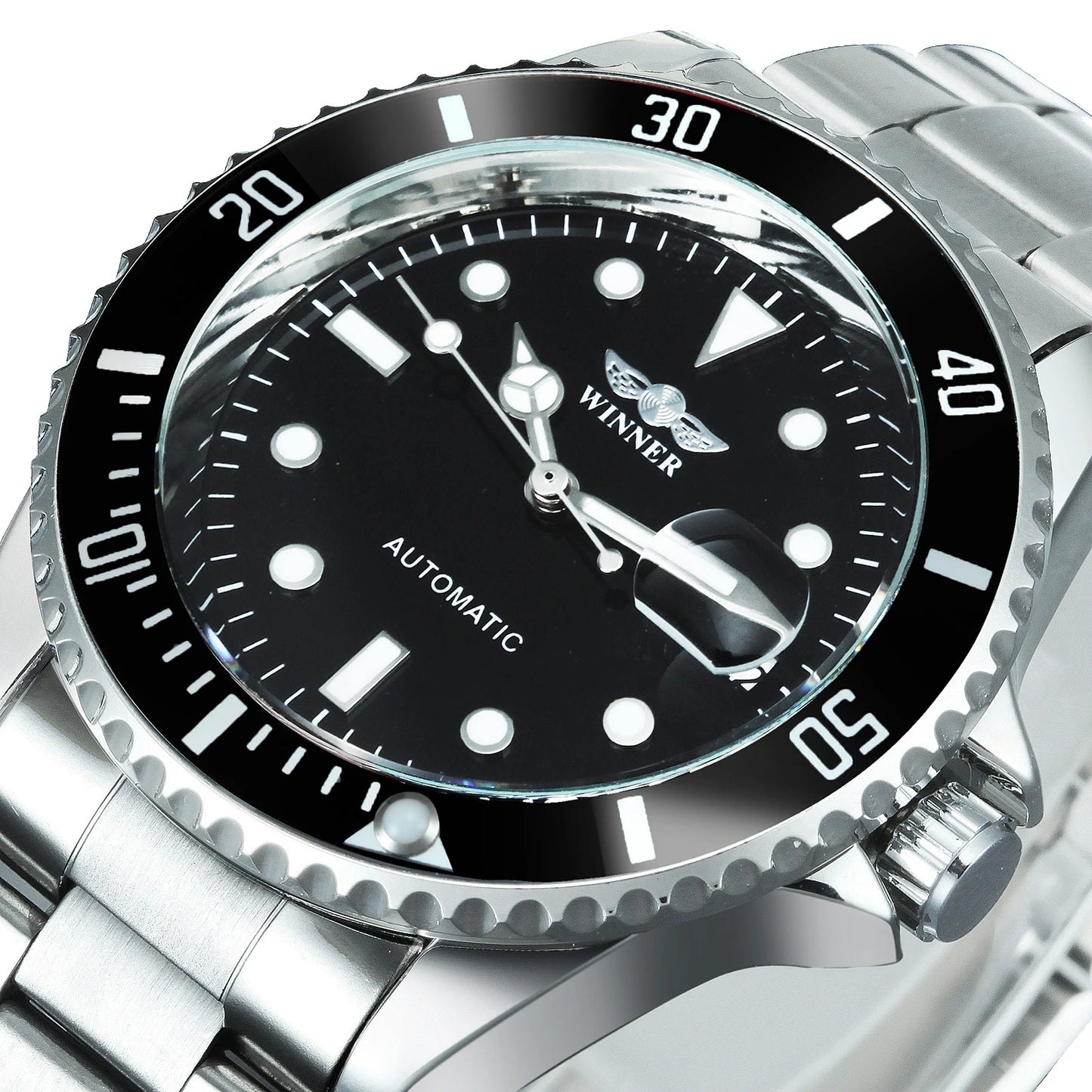 WINNER Classic Mechanical Watches Luxury Brand Business Automatic Watch for Men Rotatable Bezel Luminous Dial Steel Strap Clock