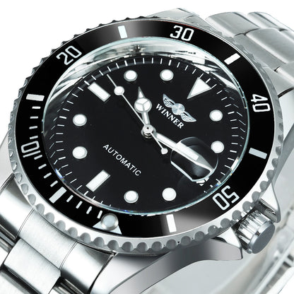 WINNER Classic Mechanical Watches Luxury Brand Business Automatic Watch for Men Rotatable Bezel Luminous Dial Steel Strap Clock