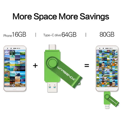 WANSENDA TYPE C USB 3.0 Pendrive Metalowy Pen Drive 512GB 256GB 128GB 64GB 32GB 16GB Pamięć USB 2 W 1 Szybkie Pendrive'y