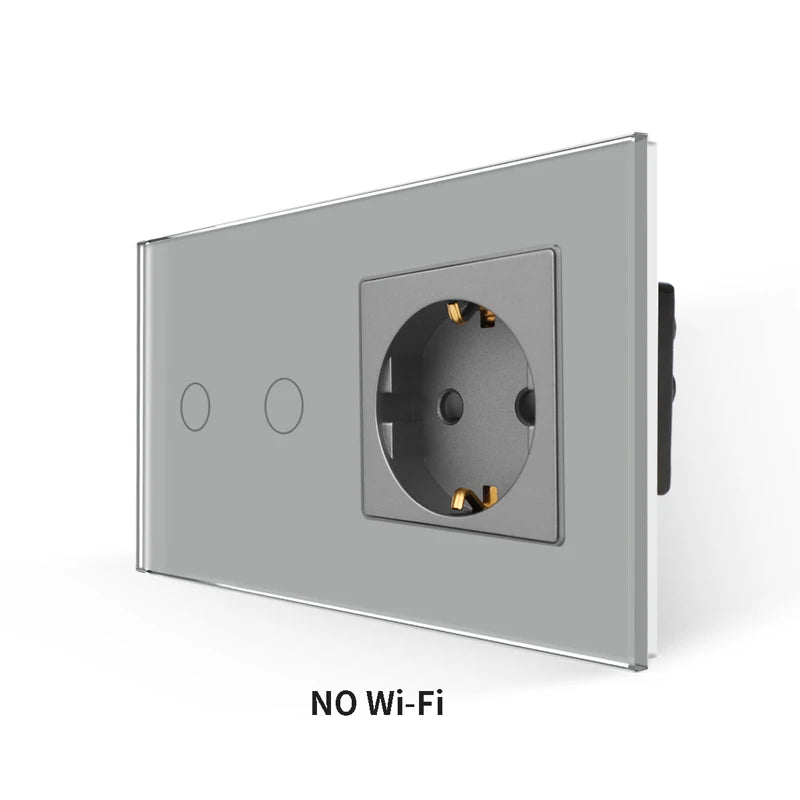 Bingoelec Grey Smart Light Switch and WiFi Wall Socket with Crystal Glass Panel Switches with Sockets Home Improvement
