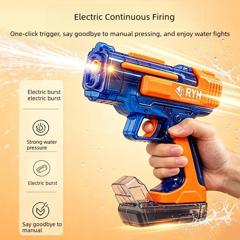 Electric Water Gun with Lights Continuous Firing Squirt Gun Long Range Shooting Watergun Mist Spray Water Pistol Outdoor Toy