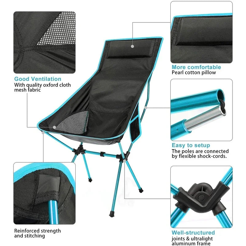 Outdoor Portable Camping Chair, Oxford Cloth Folding Lengthen Seat for Fishing BBQ Festival Picnic Beach, Ultralight Chair