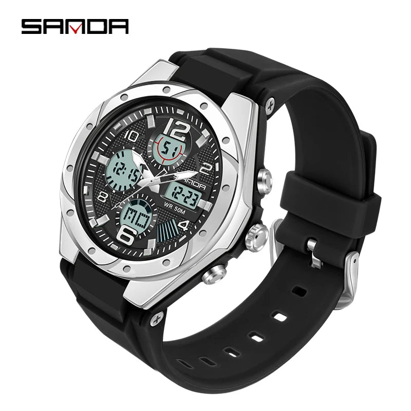 SANDA Luxury Ms LED Digital Sport Watch Fashion Casual Gold Wrist Watch Women Girl Military Waterproof Quartz Wristwatches 6062
