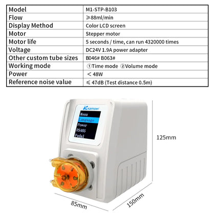 Kamoer 86ml/min M1-STP Peristaltic Pump 24V High Precision Stepper Motor Variable Speed Pump with Pedal for Lab, Experiments