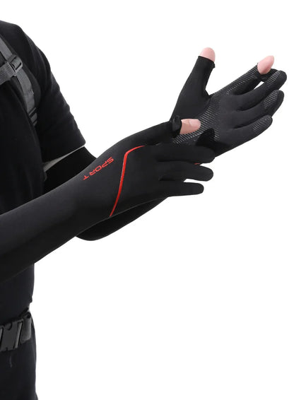 Anti-Sunburn Long Sleeve Men Summer Fingertip Flip Glove Cool Summer Ice Silk Driving Cycling Fishing Non - Slip Arm Warmers