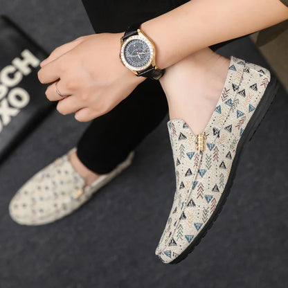 Summer Flat Casual Shoes Men Canvas Loafers Lightweight Breathable Slip-on Shoes Man Comfortable Non-slip Men's Driving Shoes